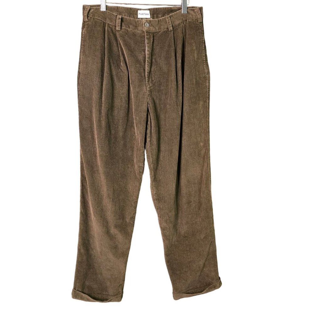 Vintage Granola Academia Preppy Pleated Corduroy Pants Mens‎ Size 34 Cotton